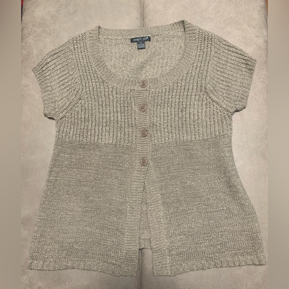 August Silk Womens Beige Knitted Short Sleeve Button Up Cardigan Sweater Size XL